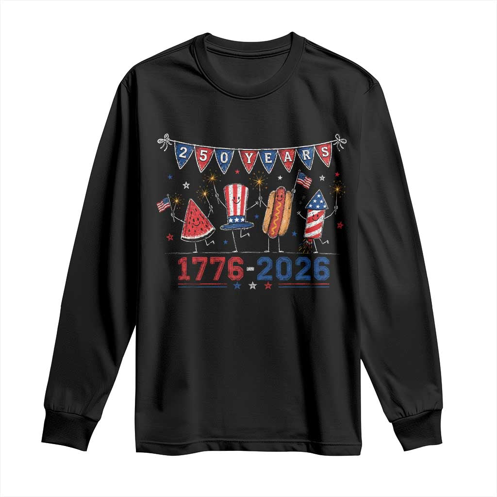 250 Years American 1776 2026 Long Sleeve Shirt Patriotic Watermelon Hotdog Firework 250th 4th July Independence Day TS10 Black Print Your Wear