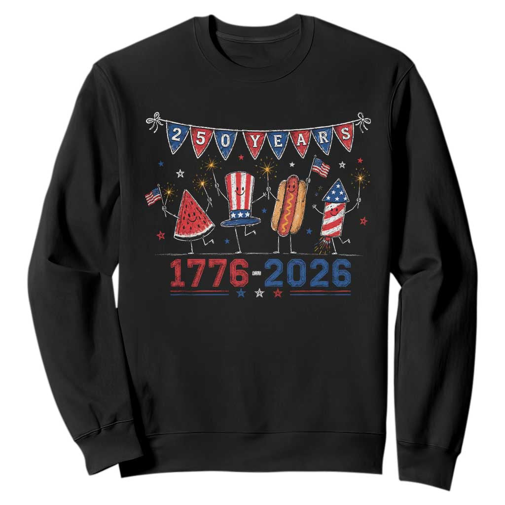 250 Years American 1776 2026 Sweatshirt Patriotic Watermelon Hotdog Firework 250th 4th July Independence Day TS10 Black Print Your Wear