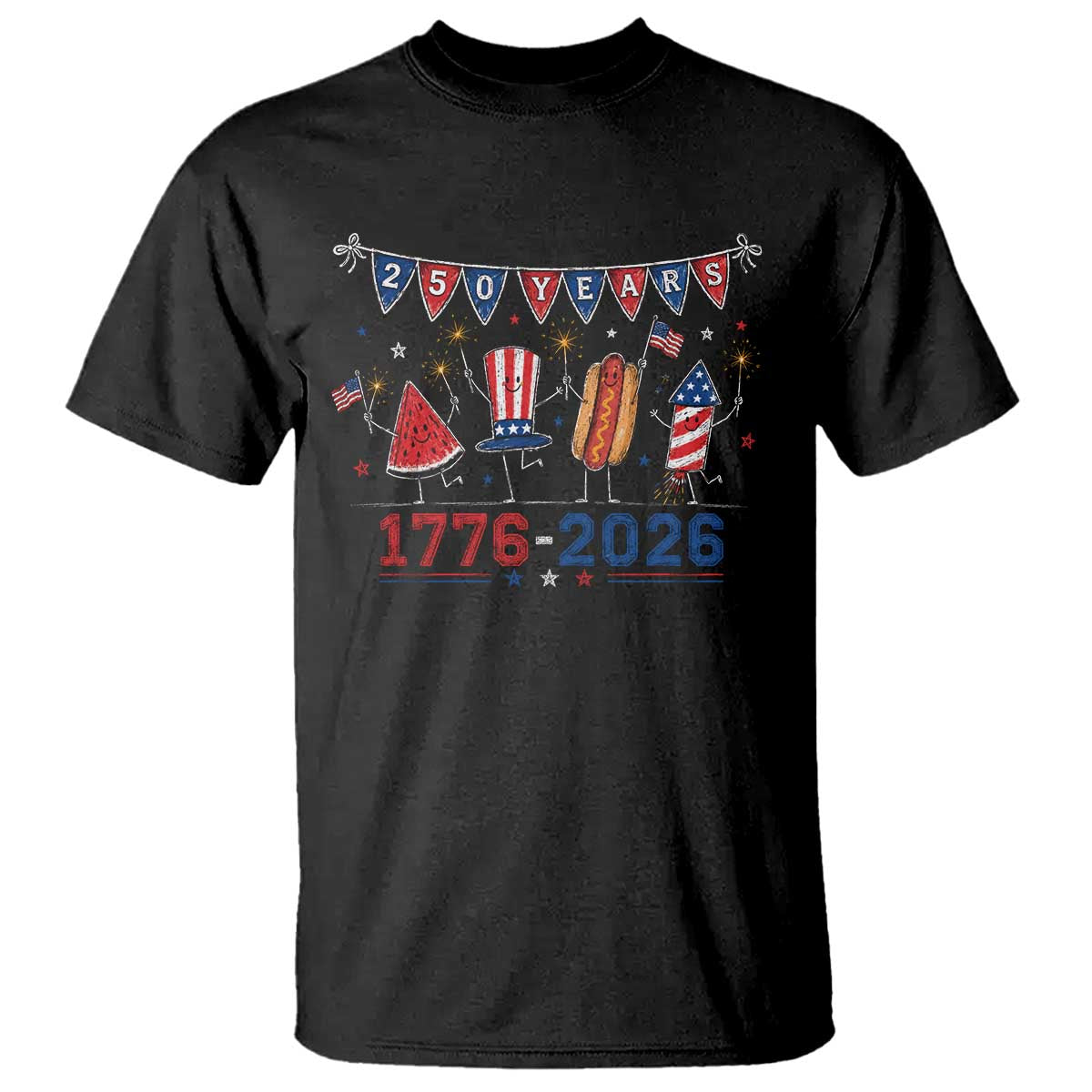 250 Years American 1776 2026 T Shirt Patriotic Watermelon Hotdog Firework 250th 4th July Independence Day TS10 Black Print Your Wear