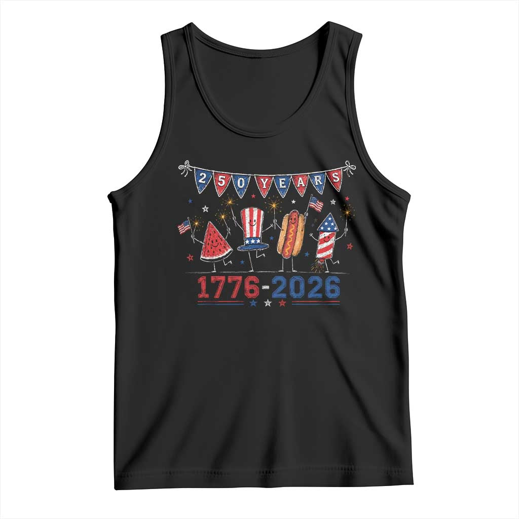 250 Years American 1776 2026 Tank Top Patriotic Watermelon Hotdog Firework 250th 4th July Independence Day TS10 Black Print Your Wear