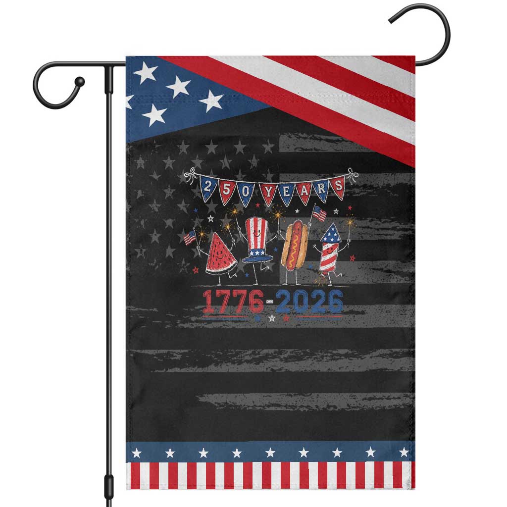 250 Years American 1776 2026 Patriotic Garden Flag Watermelon Hotdog Firework 250th 4th July Independence Day TS10 Distressed Black Blue Print Your Wear