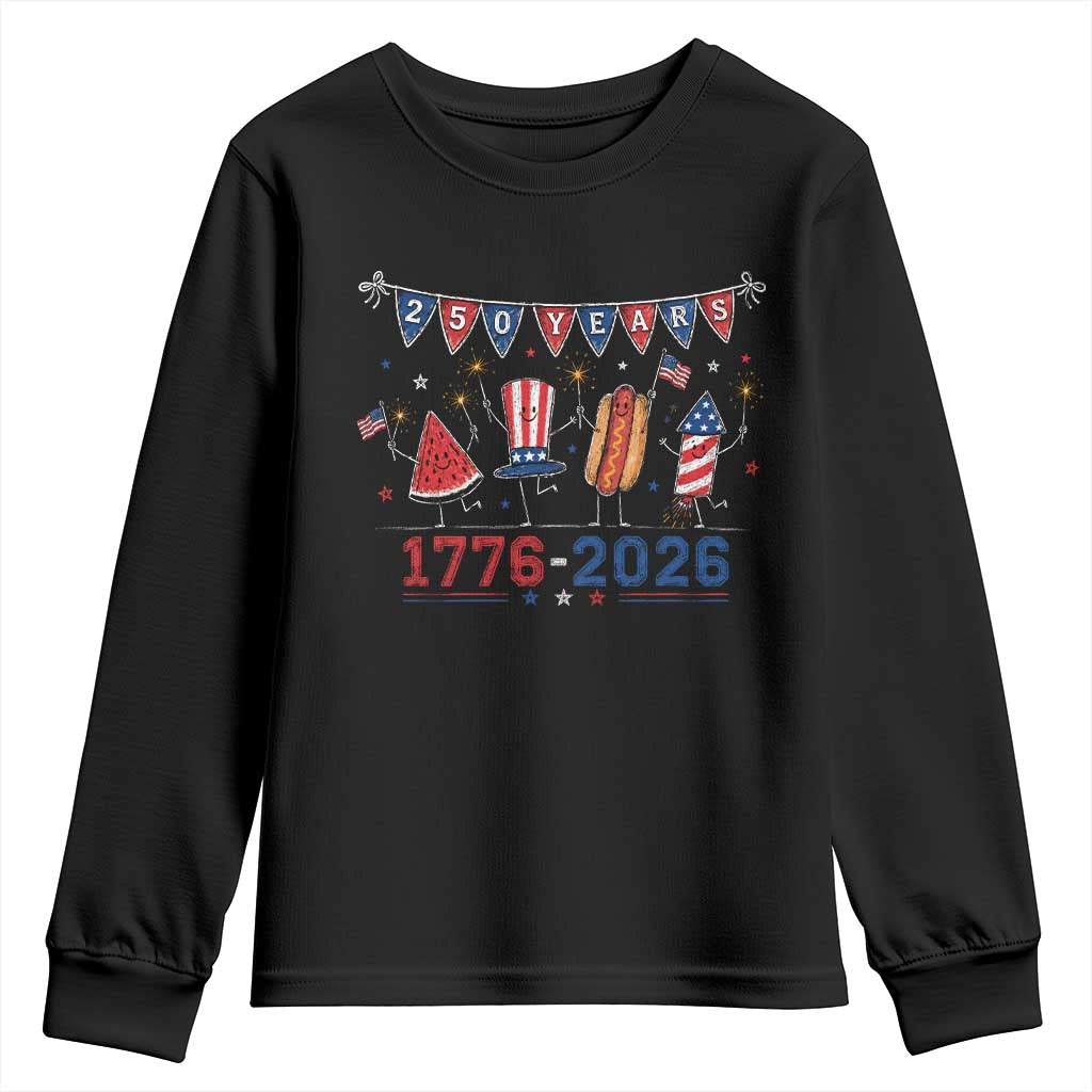 250 Years American 1776 2026 Youth Sweatshirt Patriotic Watermelon Hotdog Firework 250th 4th July Independence Day TS10 Black Print Your Wear