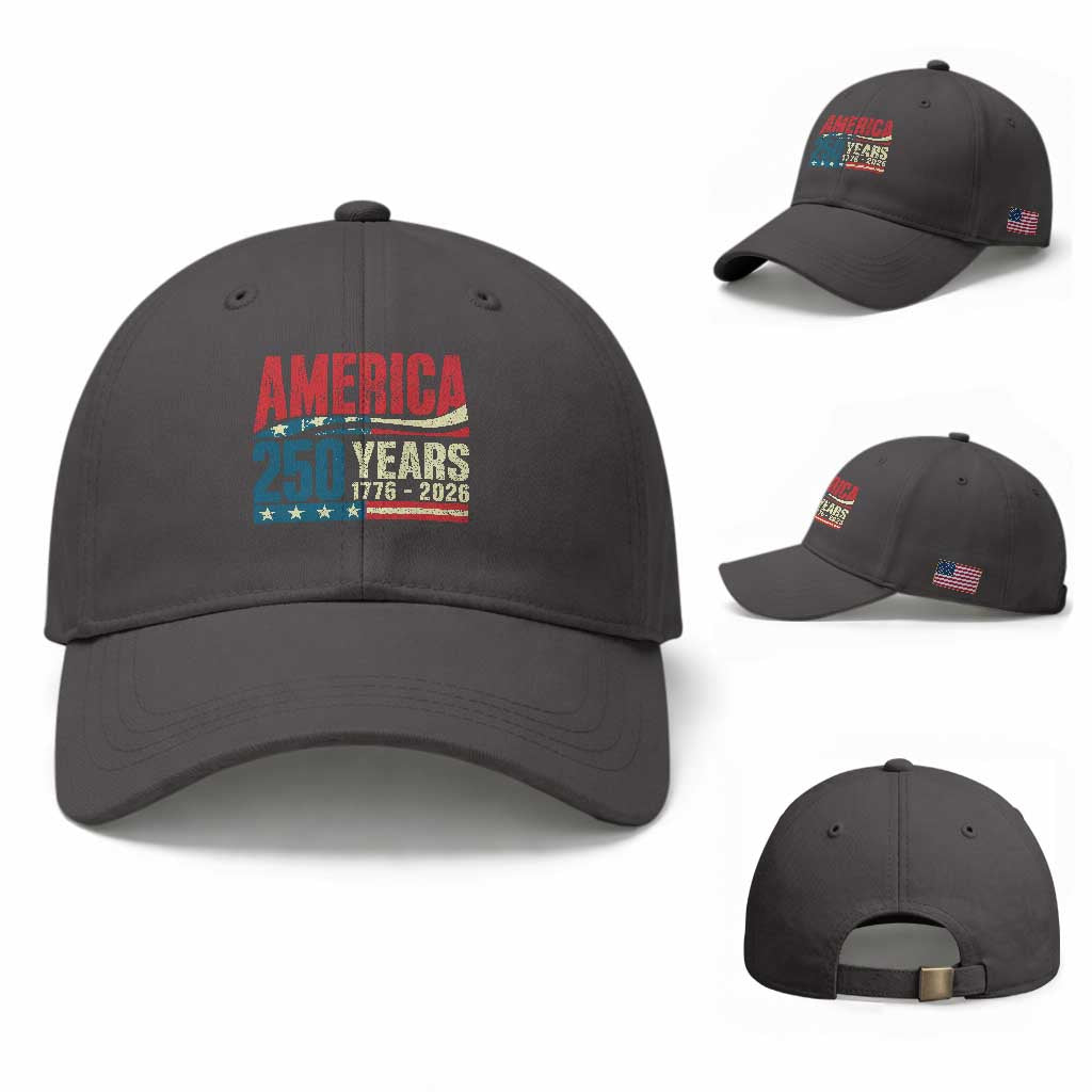 250th Anniversary USA Baseball Cap Retro 250 Years American 1776 2026 US Flag TS10 Baseball Cap Universal Fit Dark Gray Print Your Wear