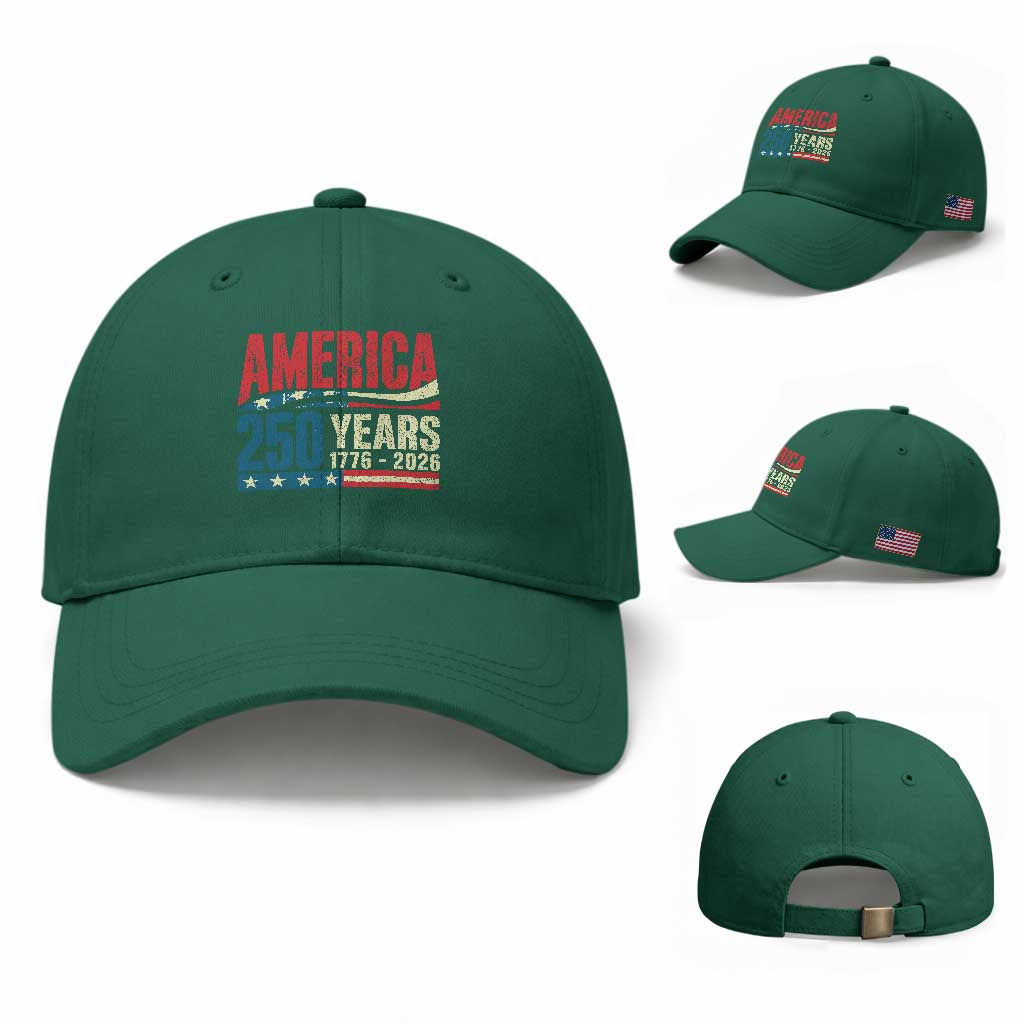 250th Anniversary USA Baseball Cap Retro 250 Years American 1776 2026 US Flag TS10 Baseball Cap Universal Fit Irish Green Print Your Wear