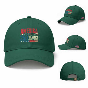 250th Anniversary USA Baseball Cap Retro 250 Years American 1776 2026 US Flag TS10 Baseball Cap Universal Fit Irish Green Print Your Wear