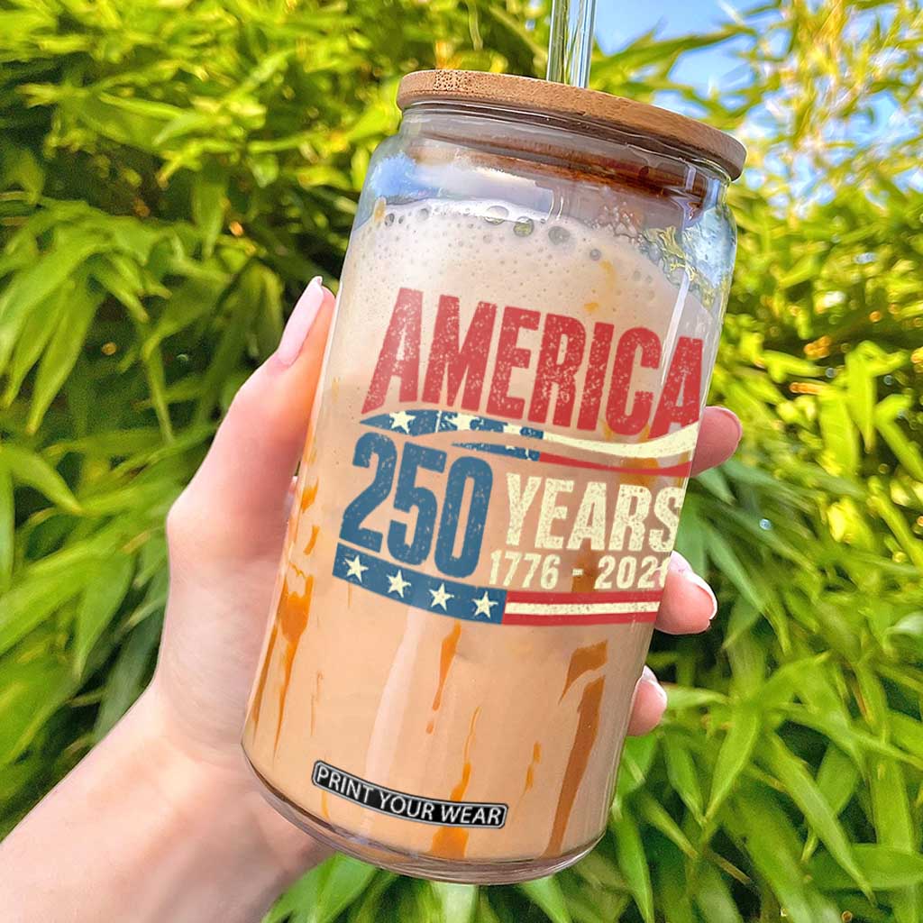 250th Anniversary USA Glass Can Retro 250 Years American 1776 2026 US Flag TS10 Black Print Your Wear