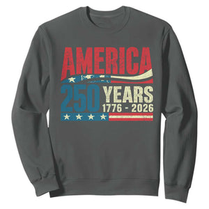 250th Anniversary USA Sweatshirt Retro 250 Years American 1776 2026 US Flag TS10 Dark Heather Print Your Wear
