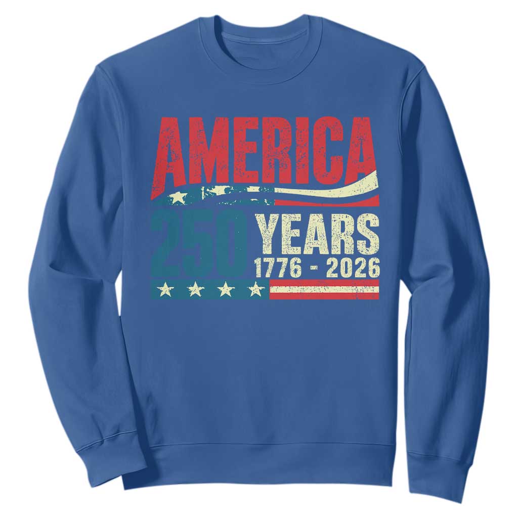 250th Anniversary USA Sweatshirt Retro 250 Years American 1776 2026 US Flag TS10 Royal Blue Print Your Wear
