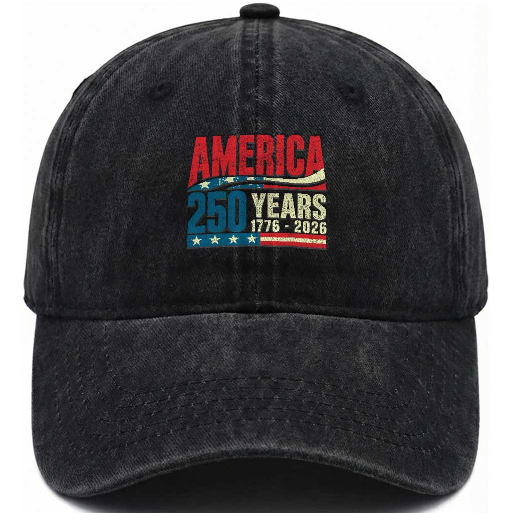 250th Anniversary USA Washed Cotton Baseball Cap Retro 250 Years American 1776 2026 US Flag TS10 Print Your Wear
