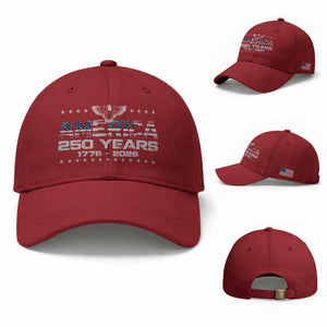 250th Anniversary USA Baseball Cap Vintage Eagle 250 Years American 1776 2026 US Flag TS10 Baseball Cap Universal Fit Cherry Red Print Your Wear
