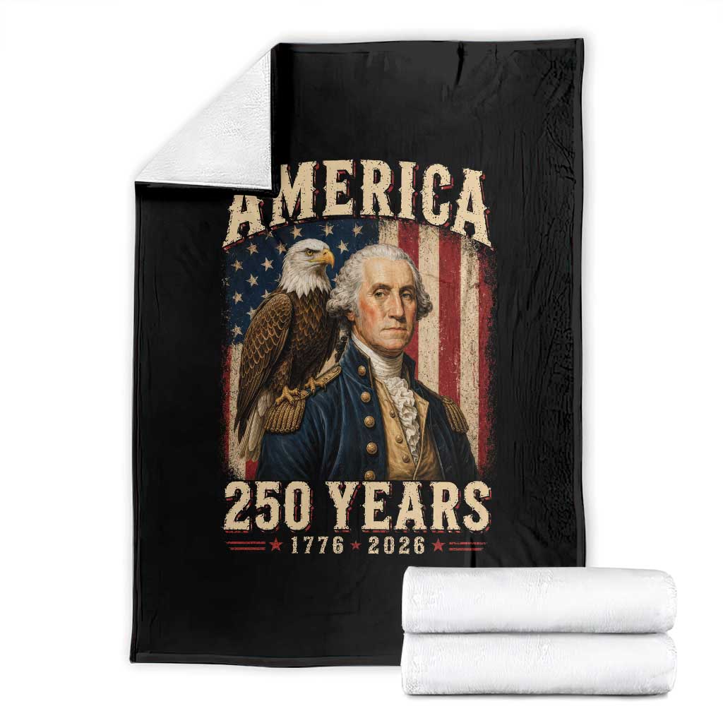 America 250 Years George Washington Throw Blanket Retro Eagle 250th Anniversary USA Flag 1776 2026 TS10 Black Print Your Wear