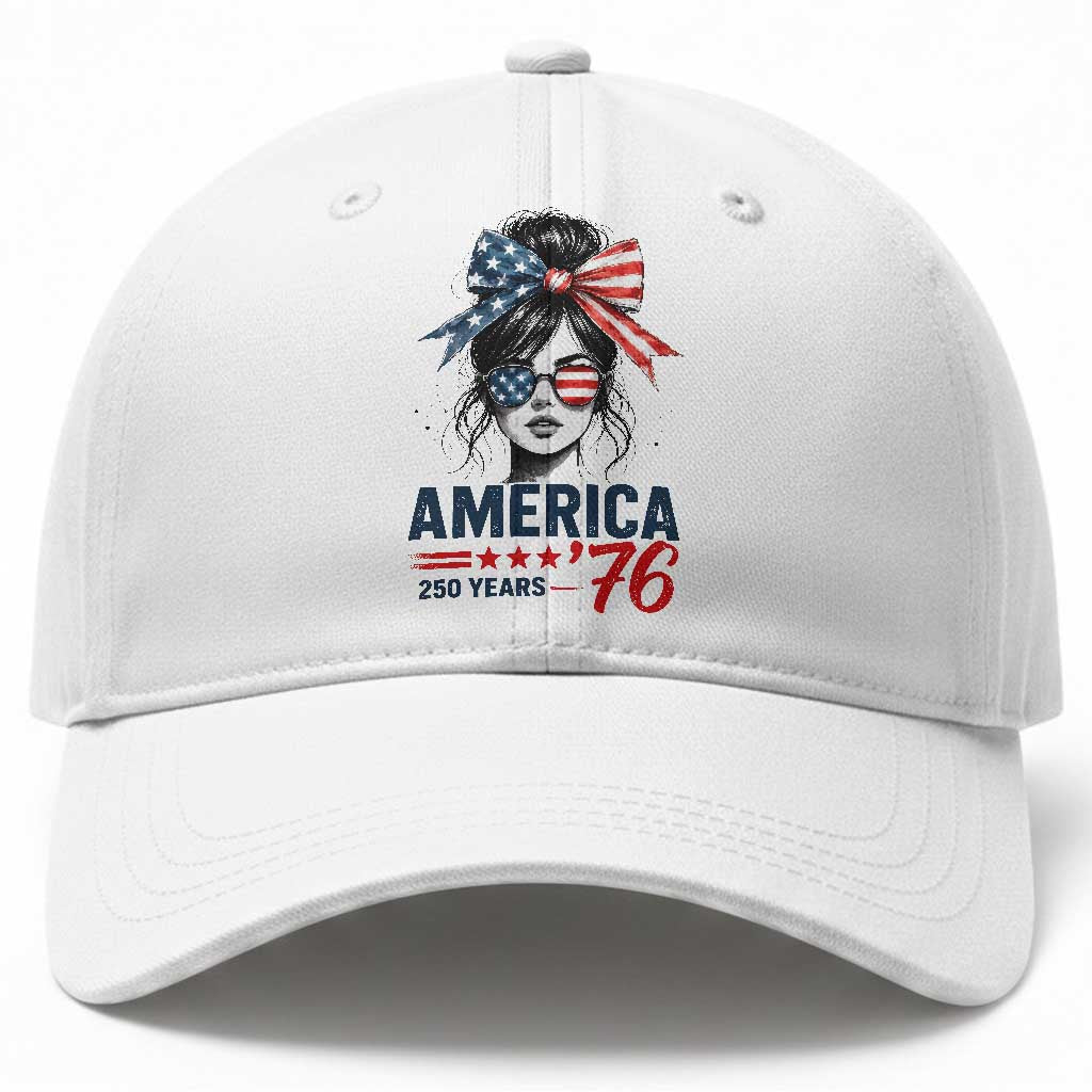 America 250 Years Baseball Cap 250th Anniversary USA Patriotic Girl Messy Bun 1776 2026 TS10 Print Your Wear