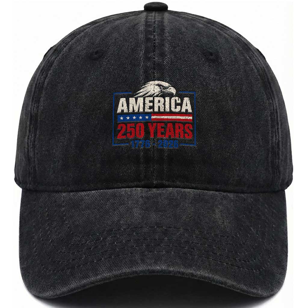 250 Anniversary USA Washed Cotton Baseball Cap Retro Eagle 250 Years Of Freedom 1776 2026 TS10 Print Your Wear