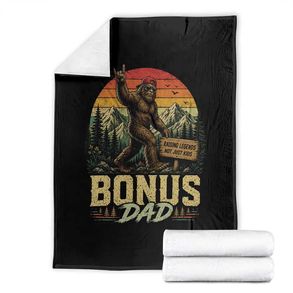 Bigfoot Bonus Dad Throw Blanket Retro Stepdad Fathers Day Gifts TS10 Black Print Your Wear