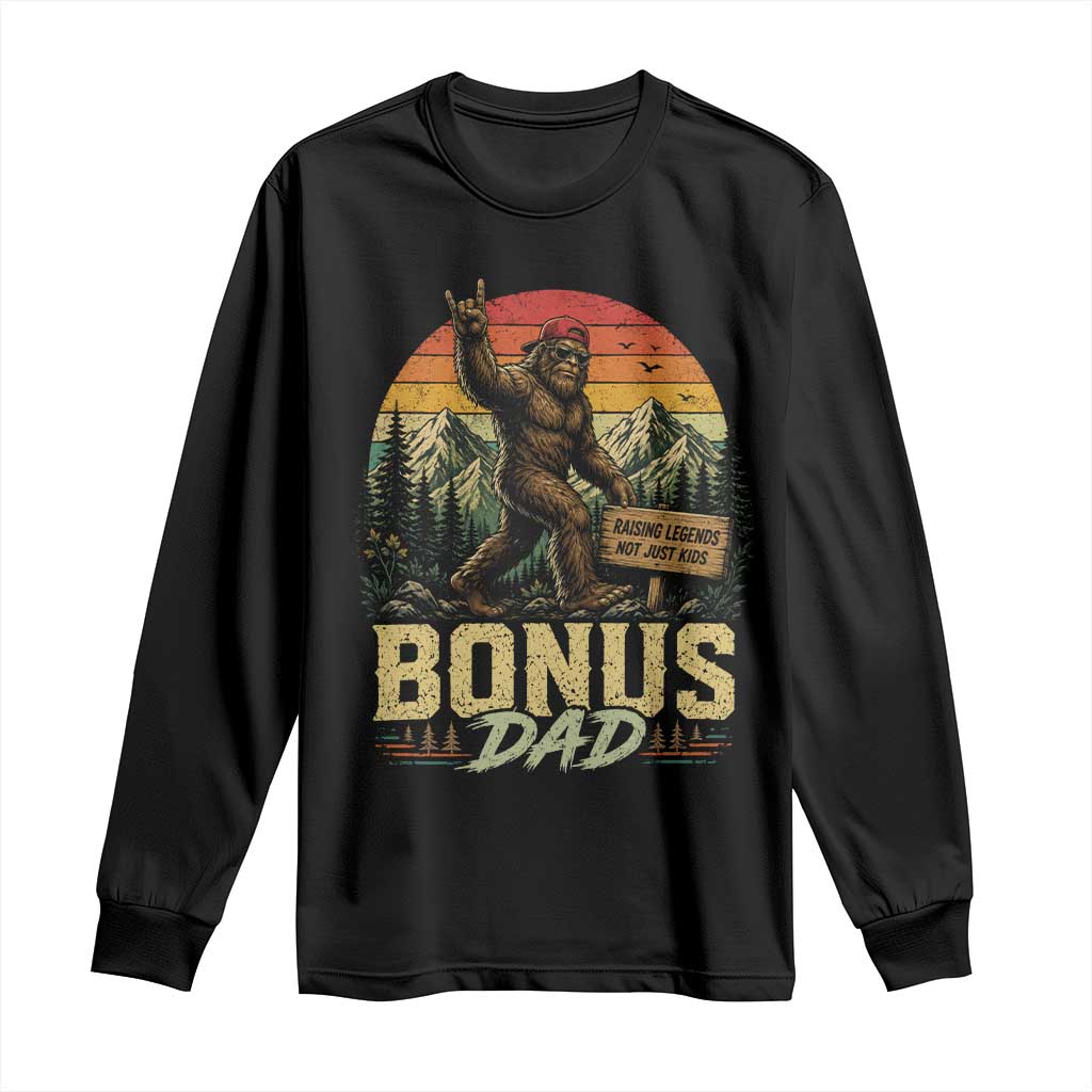 Bigfoot Bonus Dad Long Sleeve Shirt Retro Stepdad Fathers Day Gifts TS10 Black Print Your Wear