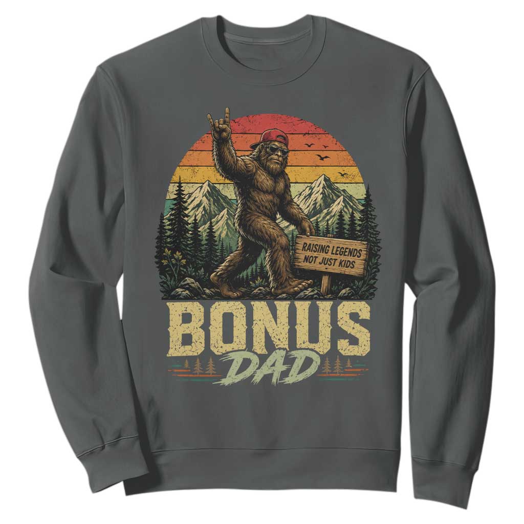 Bigfoot Bonus Dad Sweatshirt Retro Stepdad Fathers Day Gifts TS10 Dark Heather Print Your Wear