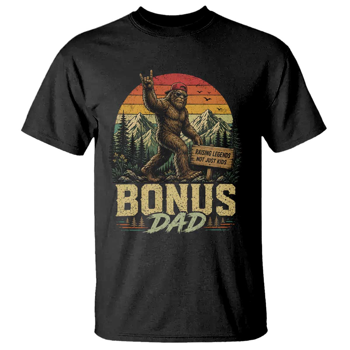 Bigfoot Bonus Dad T Shirt Retro Stepdad Fathers Day Gifts TS10 Black Print Your Wear
