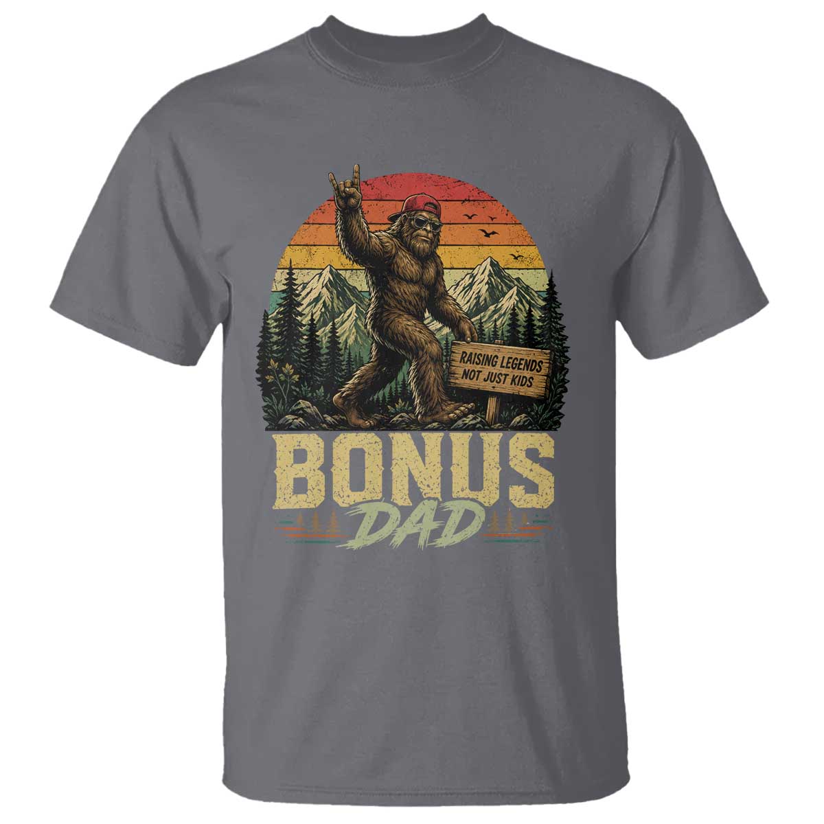 Bigfoot Bonus Dad T Shirt Retro Stepdad Fathers Day Gifts TS10 Charcoal Print Your Wear