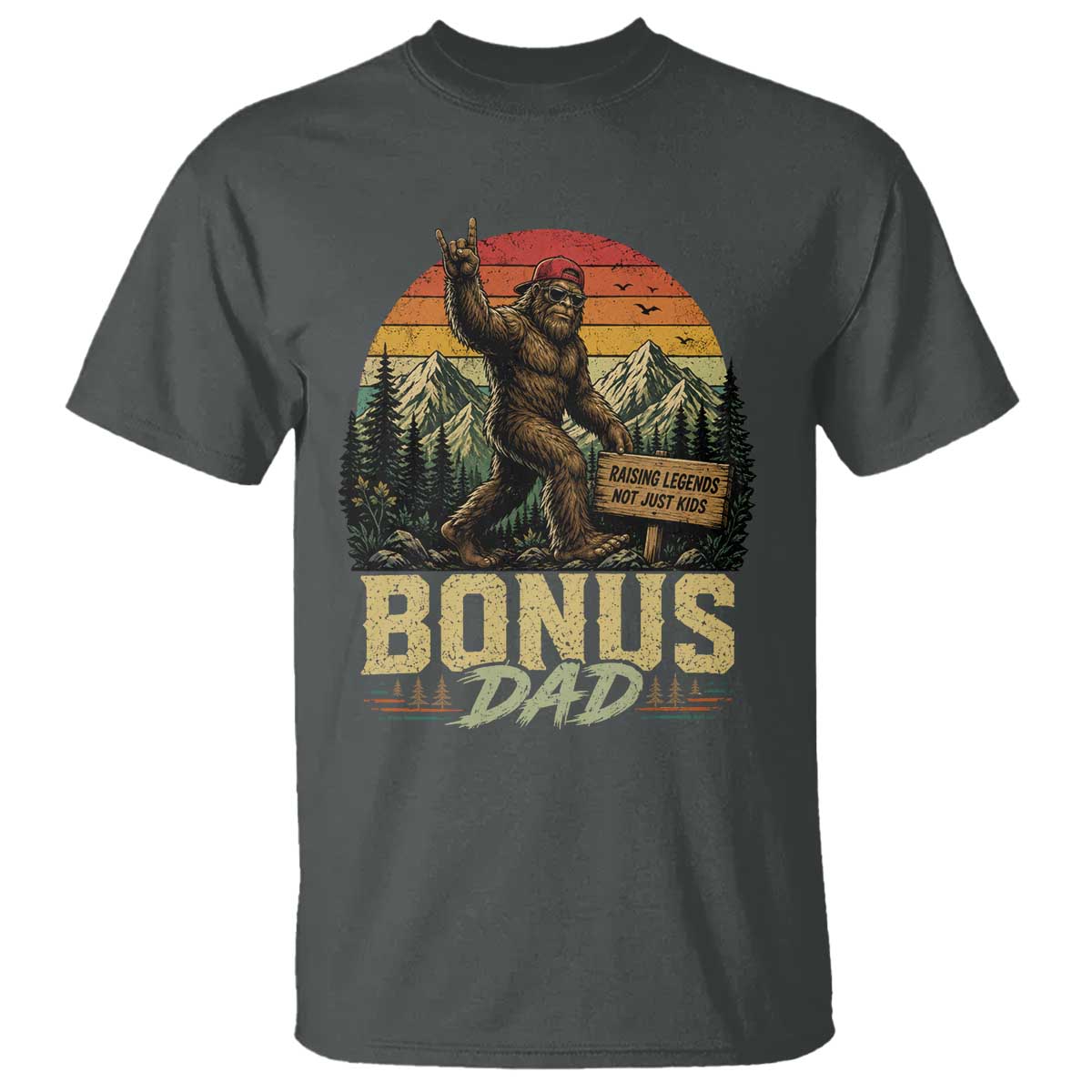Bigfoot Bonus Dad T Shirt Retro Stepdad Fathers Day Gifts TS10 Dark Heather Print Your Wear