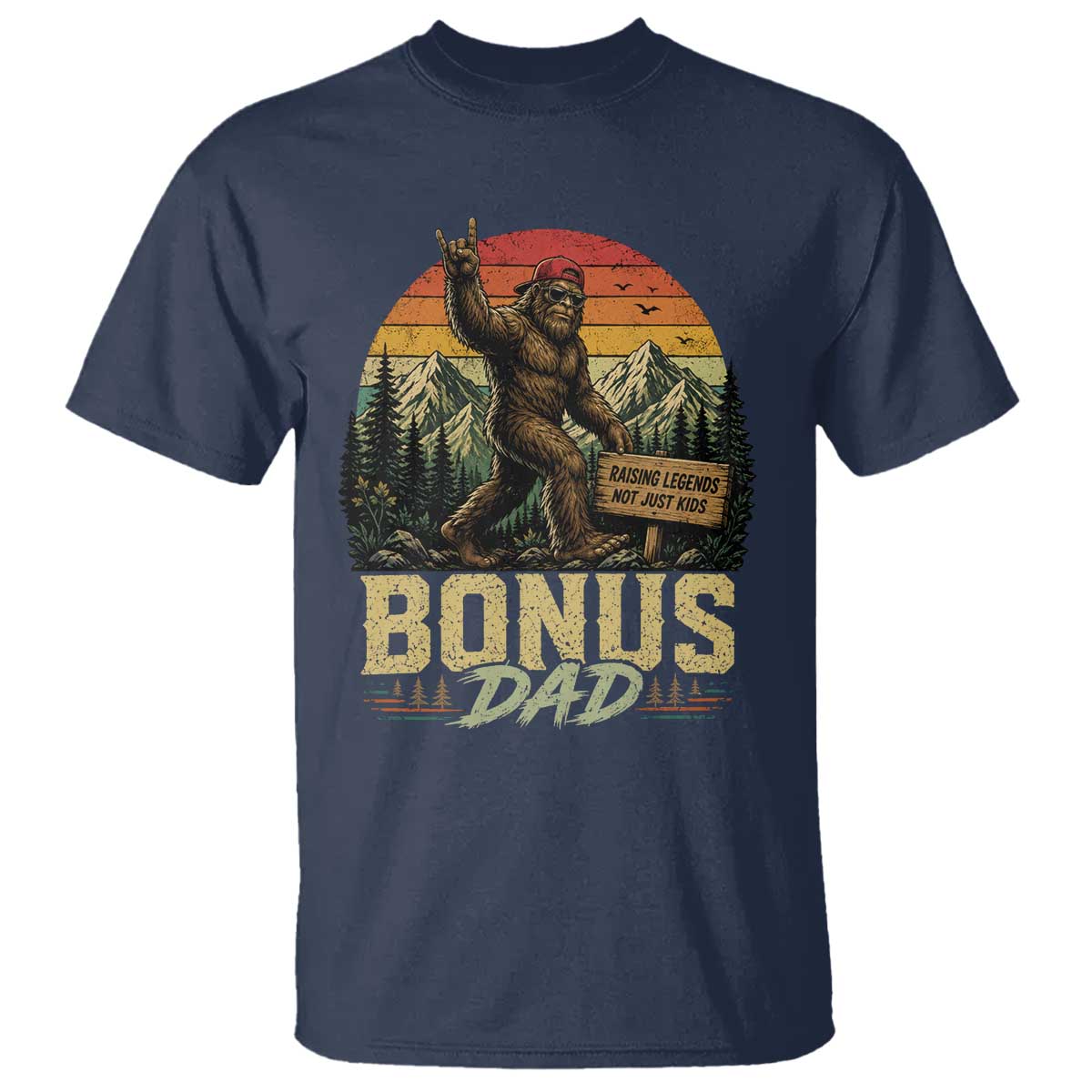 Bigfoot Bonus Dad T Shirt Retro Stepdad Fathers Day Gifts TS10 Navy Print Your Wear