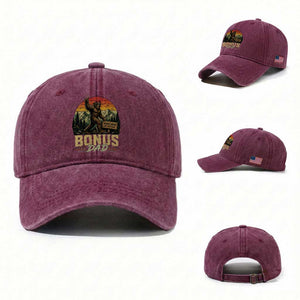 Bigfoot Bonus Dad Washed Cotton Baseball Cap Retro Stepdad Fathers Day Gifts TS10 Washed Cap Universal Fit Burgundy Print Your Wear