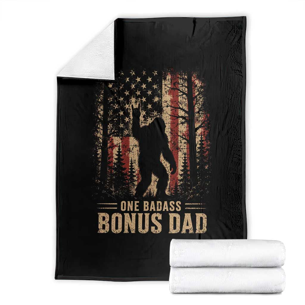 One Badass Bonus Dad Throw Blanket Vintage Bigfoot Stepdad American Flag TS10 Black Print Your Wear