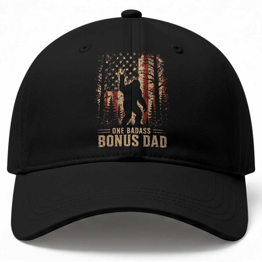 One Badass Bonus Dad Baseball Cap Vintage Bigfoot Stepdad American Flag TS10 Print Your Wear