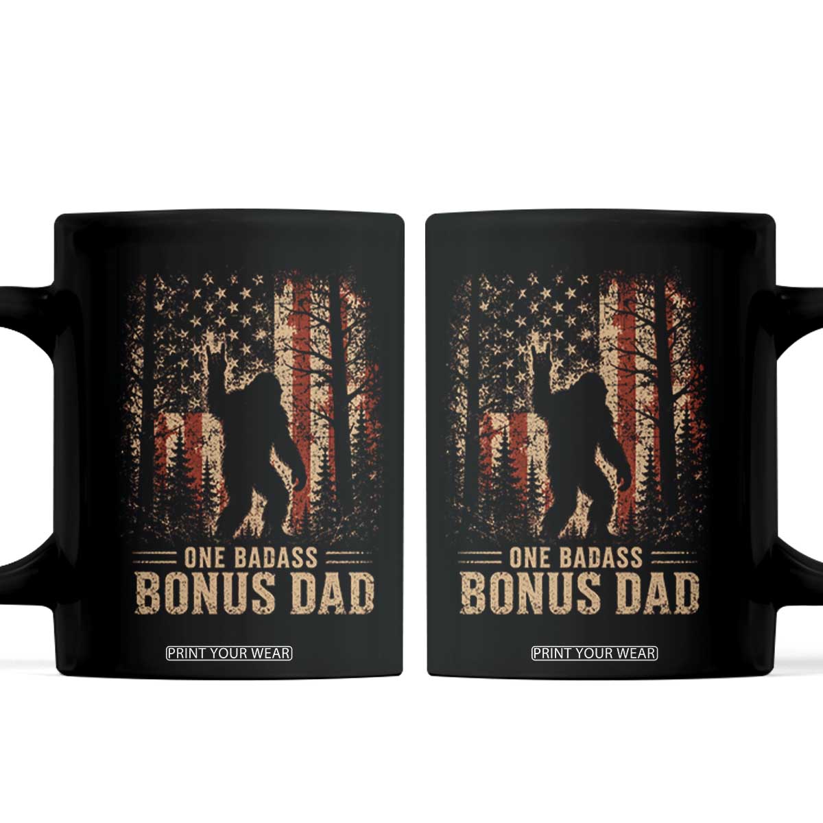 One Badass Bonus Dad Coffee Mug Vintage Bigfoot Stepdad American Flag TS10 Black Print Your Wear