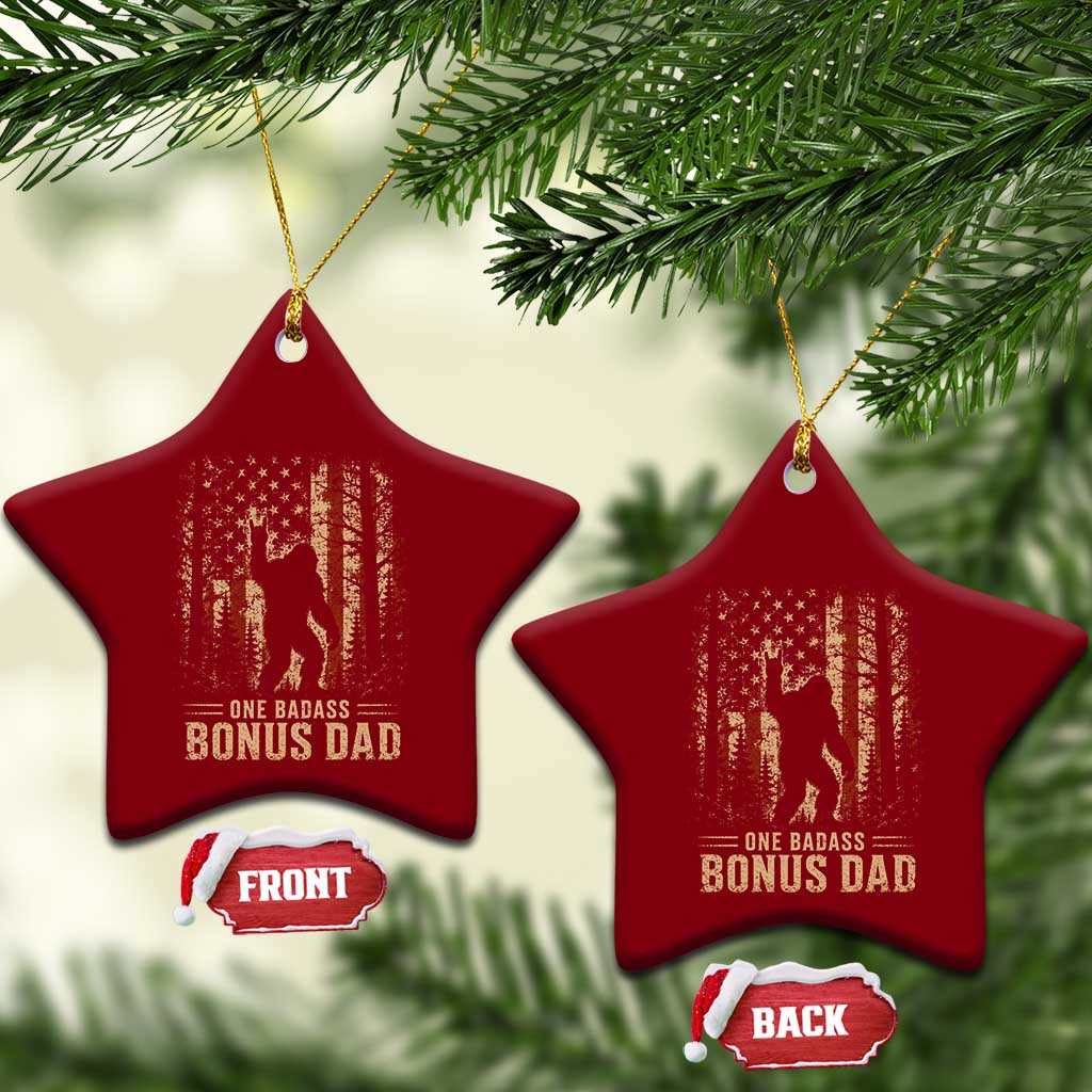 One Badass Bonus Dad Ceramic Ornament Vintage Bigfoot Stepdad American Flag TS10 Print Your Wear