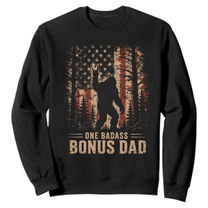 One Badass Bonus Dad Sweatshirt Vintage Bigfoot Stepdad American Flag TS10 Black Print Your Wear