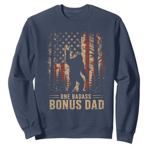 One Badass Bonus Dad Sweatshirt Vintage Bigfoot Stepdad American Flag TS10 Navy Print Your Wear