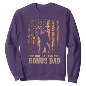 One Badass Bonus Dad Sweatshirt Vintage Bigfoot Stepdad American Flag TS10 Purple Print Your Wear