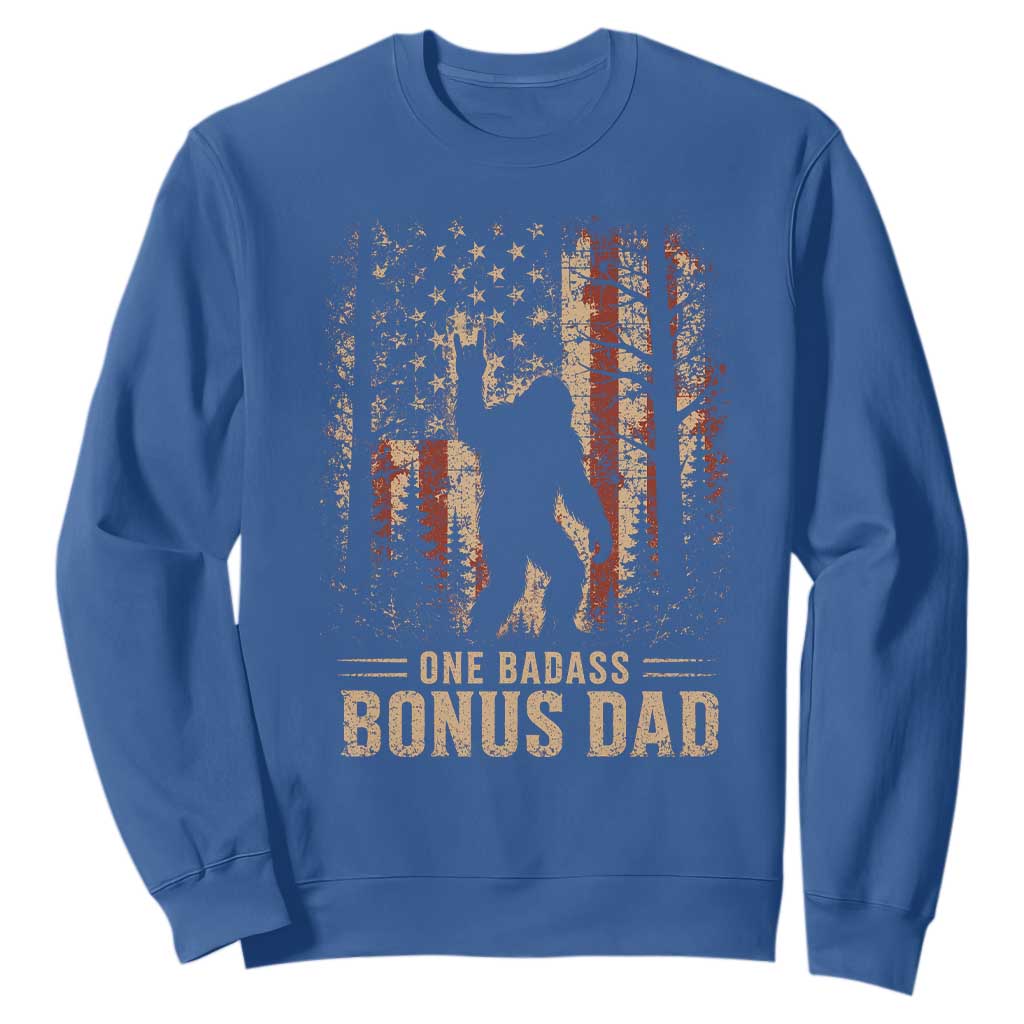 One Badass Bonus Dad Sweatshirt Vintage Bigfoot Stepdad American Flag TS10 Royal Blue Print Your Wear