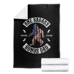 One Badass Bonus Dad Throw Blanket Vintage Bigfoot Stepdad Birthday Step Dad US Flag TS10 Black Print Your Wear
