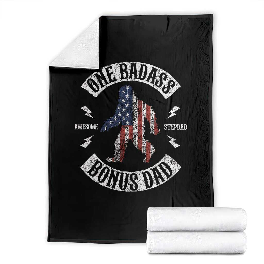One Badass Bonus Dad Throw Blanket Vintage Bigfoot Stepdad Birthday Step Dad US Flag TS10 Black Print Your Wear