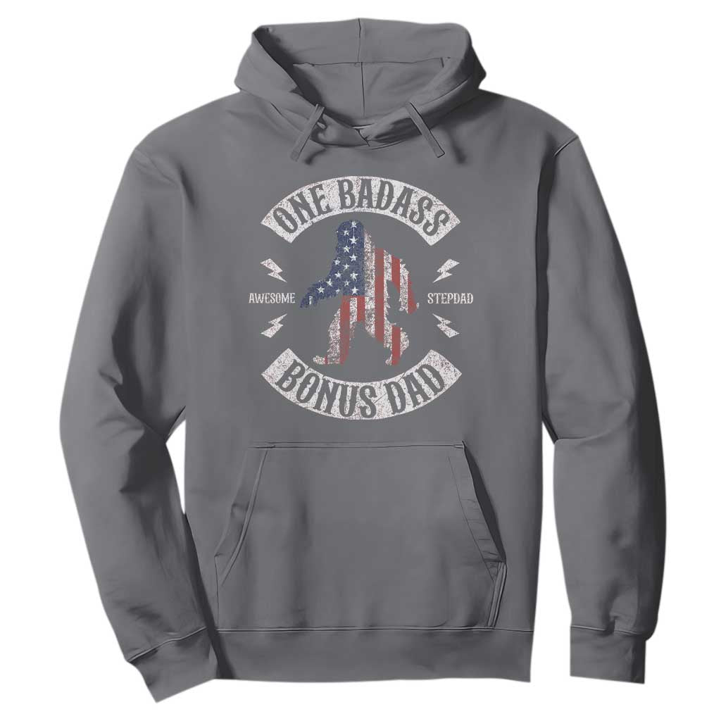 One Badass Bonus Dad Hoodie Vintage Bigfoot Stepdad Birthday Step Dad US Flag TS10 Charcoal Print Your Wear