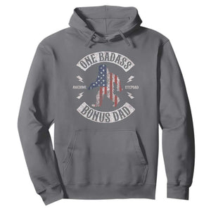One Badass Bonus Dad Hoodie Vintage Bigfoot Stepdad Birthday Step Dad US Flag TS10 Charcoal Print Your Wear