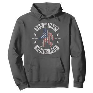 One Badass Bonus Dad Hoodie Vintage Bigfoot Stepdad Birthday Step Dad US Flag TS10 Dark Heather Print Your Wear