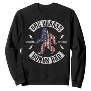 One Badass Bonus Dad Sweatshirt Vintage Bigfoot Stepdad Birthday Step Dad US Flag TS10 Black Print Your Wear