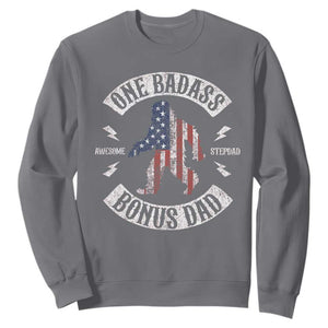 One Badass Bonus Dad Sweatshirt Vintage Bigfoot Stepdad Birthday Step Dad US Flag TS10 Charcoal Print Your Wear