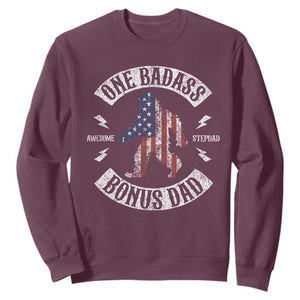 One Badass Bonus Dad Sweatshirt Vintage Bigfoot Stepdad Birthday Step Dad US Flag TS10 Maroon Print Your Wear