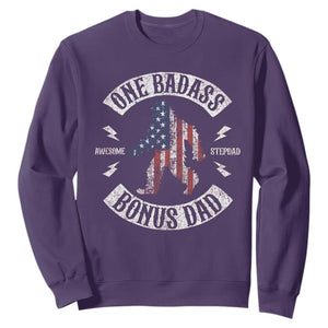 One Badass Bonus Dad Sweatshirt Vintage Bigfoot Stepdad Birthday Step Dad US Flag TS10 Purple Print Your Wear