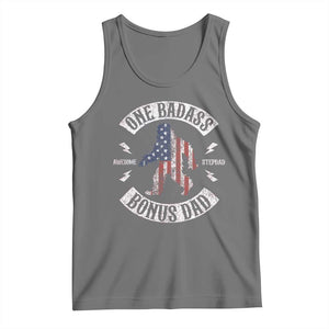 One Badass Bonus Dad Tank Top Vintage Bigfoot Stepdad Birthday Step Dad US Flag TS10 Black Heather Print Your Wear
