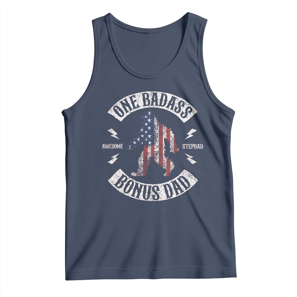 One Badass Bonus Dad Tank Top Vintage Bigfoot Stepdad Birthday Step Dad US Flag TS10 Navy Print Your Wear
