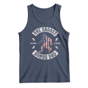 One Badass Bonus Dad Tank Top Vintage Bigfoot Stepdad Birthday Step Dad US Flag TS10 Navy Print Your Wear
