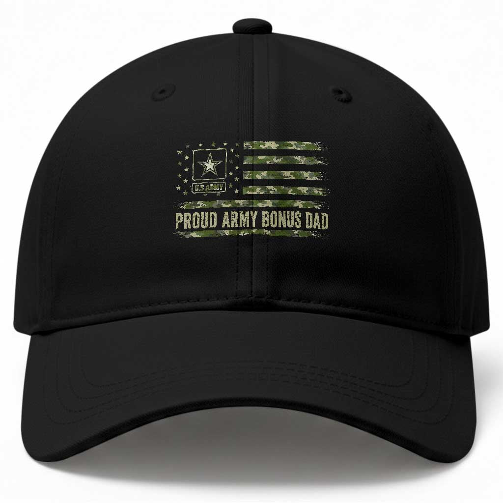 Proud Army Bonus Dad Baseball Cap Vintage Stepdad Birthday Step Dad Camo US Flag TS10 Print Your Wear