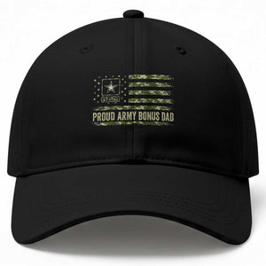 Proud Army Bonus Dad Baseball Cap Vintage Stepdad Birthday Step Dad Camo US Flag TS10 Print Your Wear