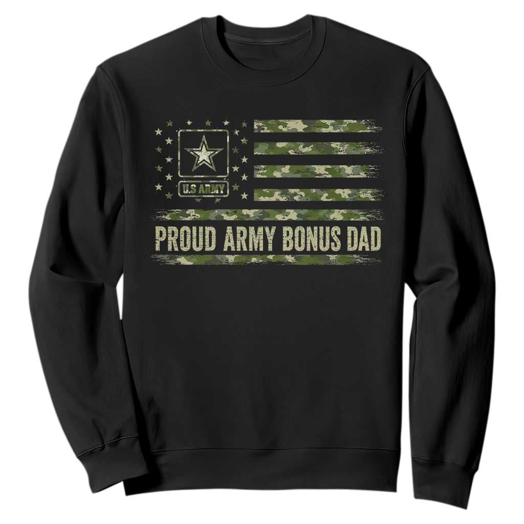 Proud Army Bonus Dad Sweatshirt Vintage Stepdad Birthday Step Dad Camo US Flag TS10 Black Print Your Wear