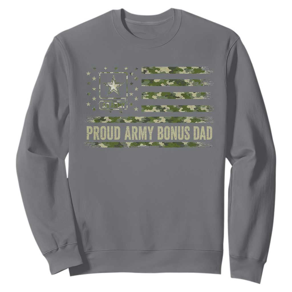 Proud Army Bonus Dad Sweatshirt Vintage Stepdad Birthday Step Dad Camo US Flag TS10 Charcoal Print Your Wear