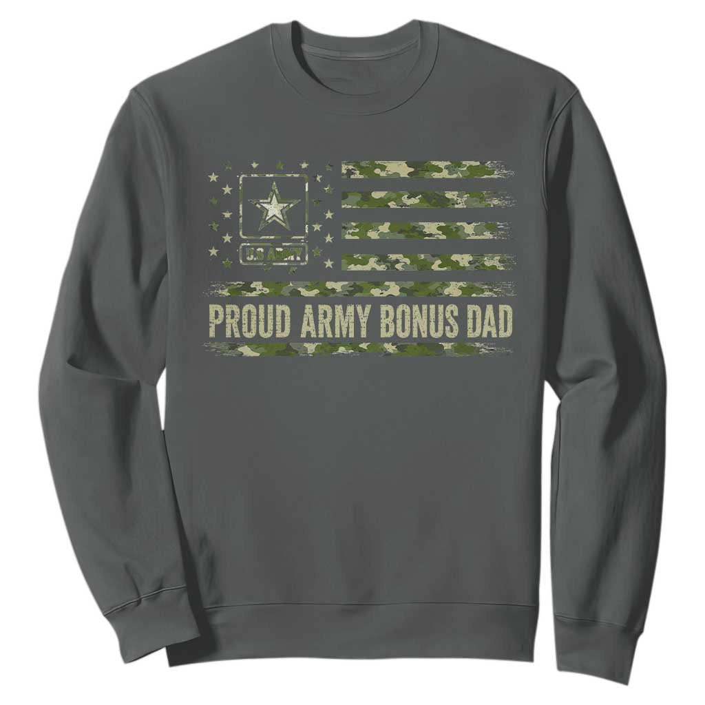 Proud Army Bonus Dad Sweatshirt Vintage Stepdad Birthday Step Dad Camo US Flag TS10 Dark Heather Print Your Wear